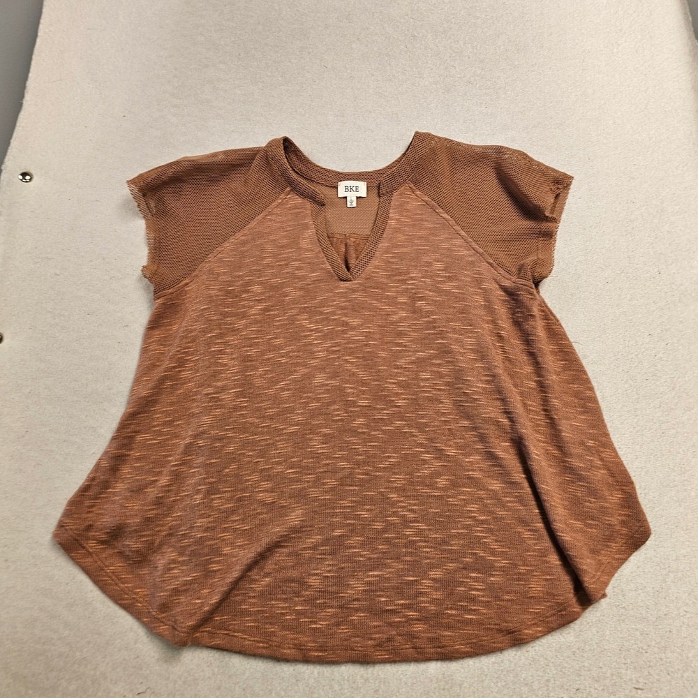 Free People We The Free Brown Space Dye Mesh Yoke Cap Sleeve Babydoll Top Small